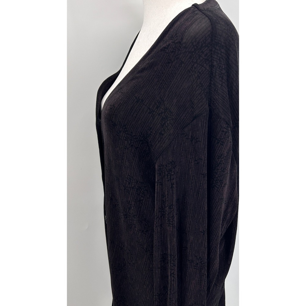 Carole Little Black Ribbed Long Cardigan Duster Floral Texture 1X Plus Size - Picture 9 of 14
